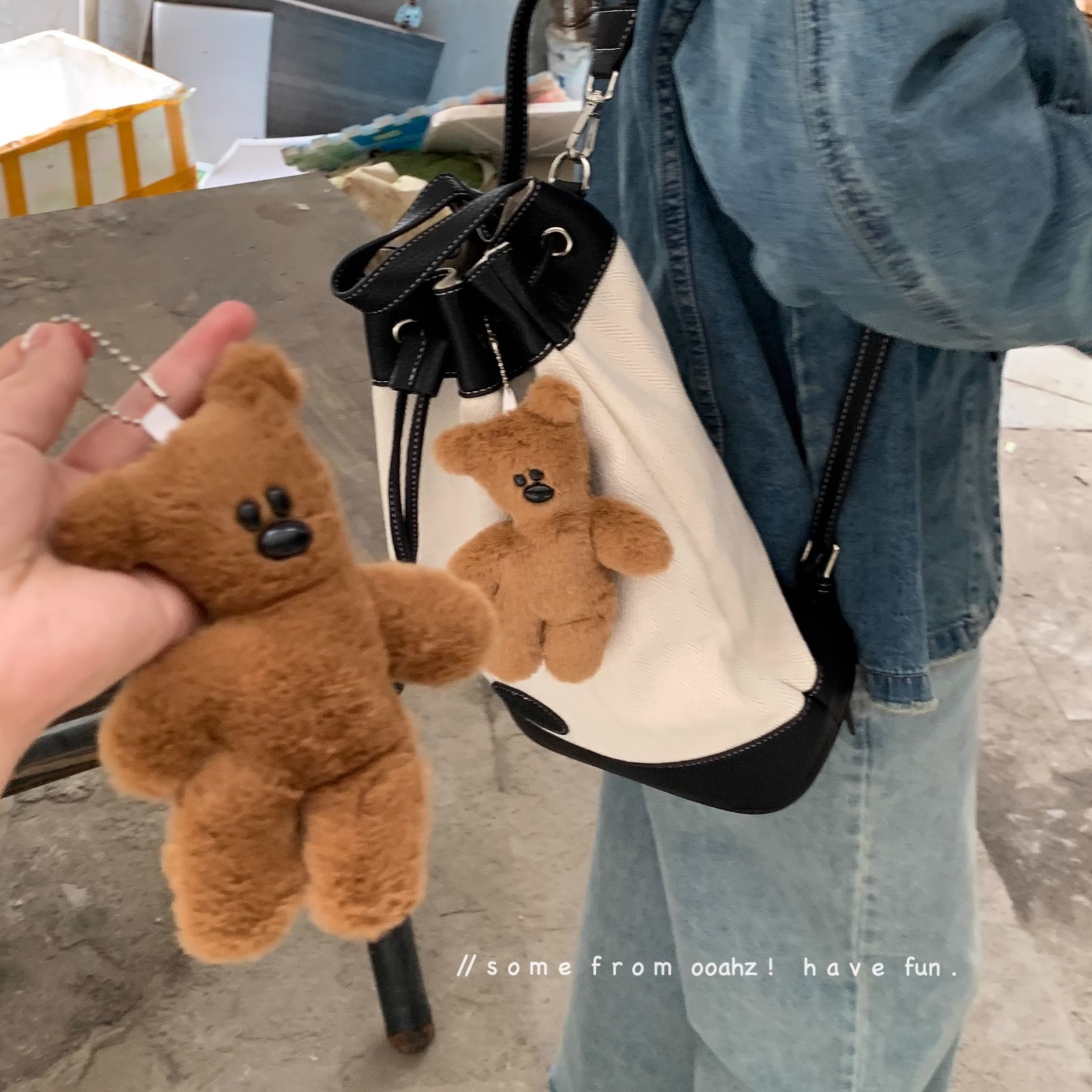 呆萌憨豆熊玩偶吱吱叫泰迪熊包包钥匙扣挂件可爱毛绒玩具小礼品