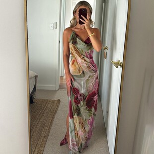 Sexy neck hanging French slit dress性感挂脖法式开叉连衣裙女