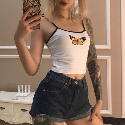 性感蝴蝶印花吊带背心女