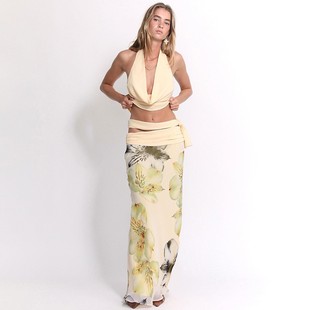 long 女 Slim printed set修身 印花長裙休閑套裝 casual fit skirt