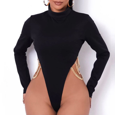 Women's Crew Neck Long Sleeve Bodysuit女装休闲圆领长袖连体衣