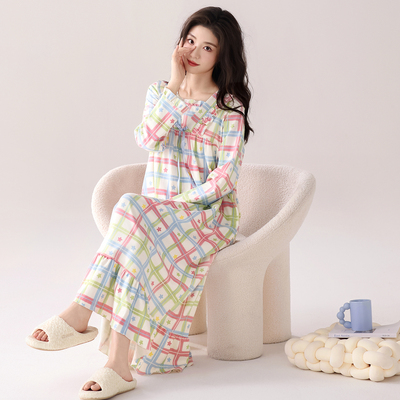 【带胸垫】长袖纯棉长款睡裙