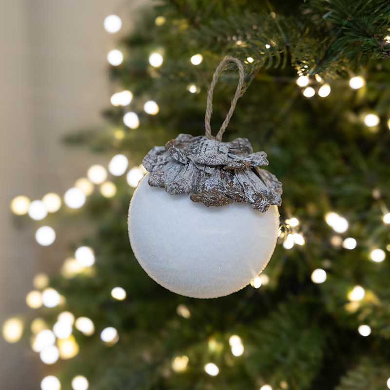 圣诞节装饰品北欧ins风创意白色松果圣诞球挂饰diy圣诞树花环挂件