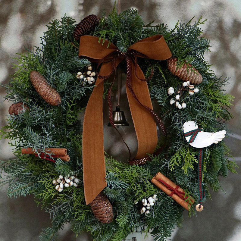 圣诞节装饰ins风圣诞花环门挂diy诺贝松花环家用客厅橱窗装扮挂饰