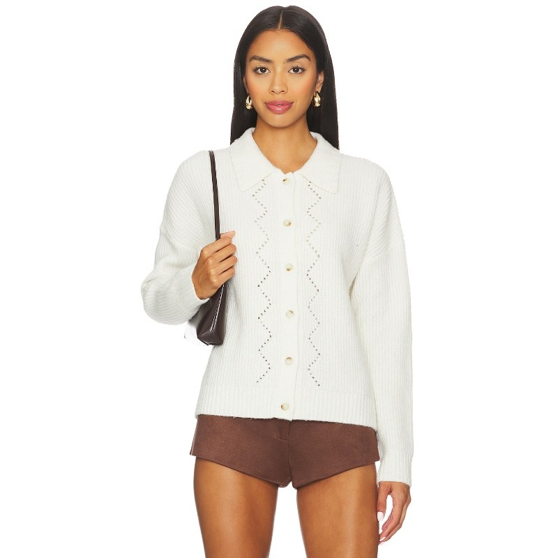 [春季新品]Central Park West复古白色麻花针织开衫REVOLVE保暖