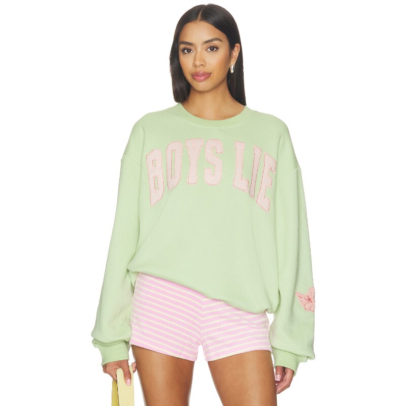 Boys Lie浅绿卫衣上衣字母印花圆领甜美风早秋新品宽松REVOLVE