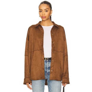 Tularosa 衬衫夹克棕色翻领系扣复古宽松上衣外套REVOLVE小众新款