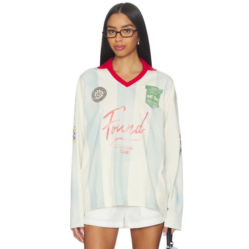 Found 马球衫美式休闲风宽松卫衣撞色翻领长袖T恤上衣REVOLVE新款