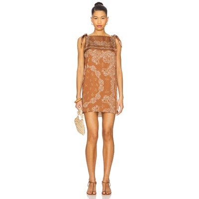 ROCOCO SAND Knotted Shoulder Detail Mini Dress 棕色REVOLVE小