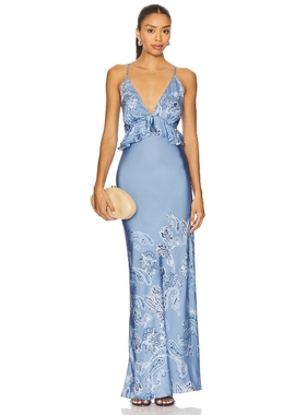 ROCOCO SAND Cross Back Peplum Maxi Dress 暗蓝灰色REVOLVE小众