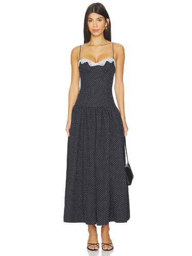 [春夏新品]Lovers and Friends黑色连衣裙波点性感长裙REVOLVE