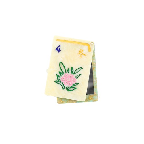 Solar Eclipse Hand-Painted Flower Mahjong Compact Mirror  M