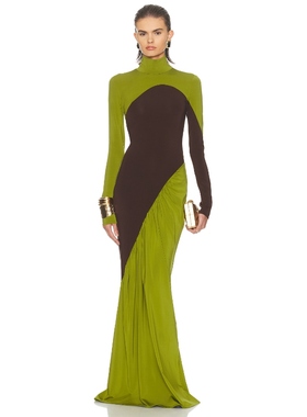 [冬季新品]Helsa 拼色连衣裙高领修身型结构内搭鱼尾长裙REVOLVE