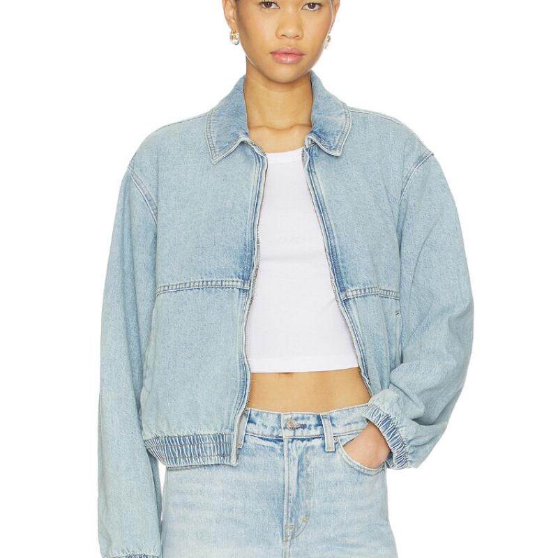 [早秋新品]Free People浅蓝外套翻领拉链牛仔短款夹克REVOLVE