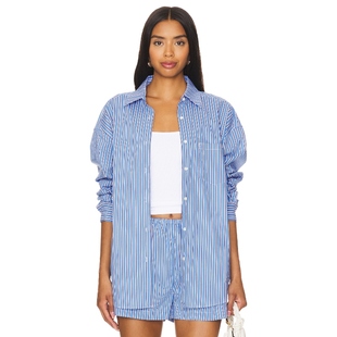 JANCY Striped 衬衫 蓝色 Solid y2k辣妹风REVOLVE小众新款