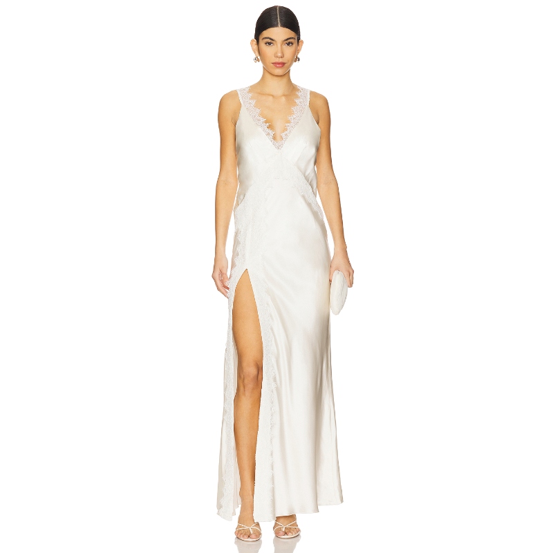 Shona Joy La Lune Cumulus Silk Lace Strap Split Maxi Dress R