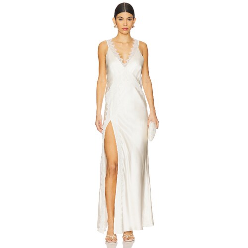 Shona Joy La Lune Cumulus Silk Lace Strap Split Maxi Dress R