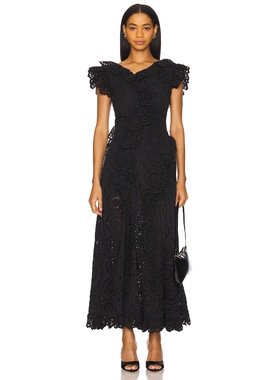 AKNVAS Charli Cotton Eyelet Midi Dress 黑色REVOLVE小众新款