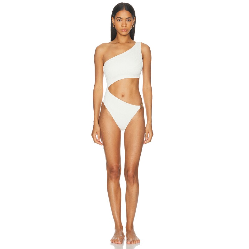 Vix Swimwear辣妹风白色单肩腰部镂空连体泳衣海边度假REVOLVE