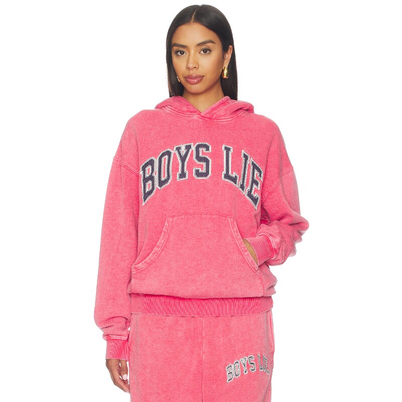 Boys Lie粉色卫衣字母印花连帽袋鼠兜宽松长袖早秋新品REVOLVE