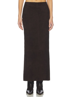 St. Agni Suede Column Skirt 巧克力色REVOLVE小众新款