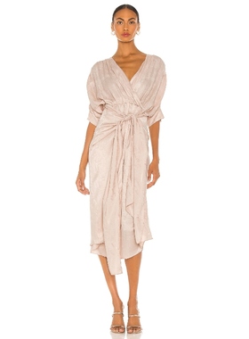 Callahan 连衣裙女短袖褶皱V领不规则下摆REVOLVE小众新款