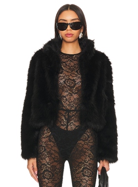 [春季新品]Adrienne Landau 环保皮草黑色老钱风保暖外套REVOLVE