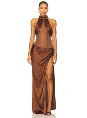 [冬季新品]h:ours Raine Maxi Dress 巧克力色礼服裙REVOLVE小众