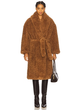 Atlein 长款泰迪绒裹式外套 棕色 美式休闲风REVOLVE小众新款