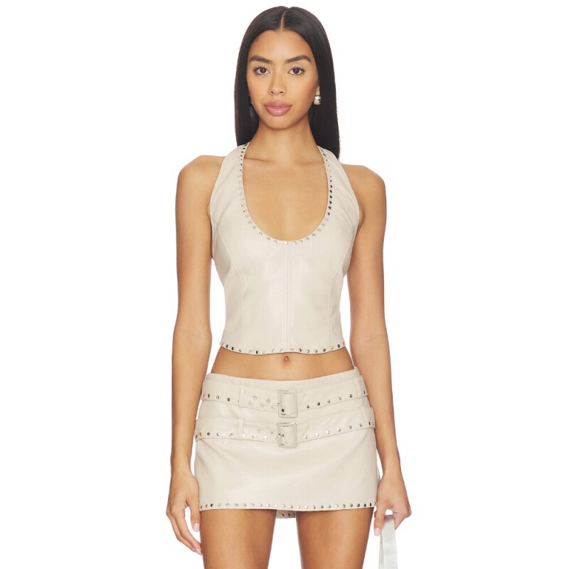 LAMARQUE x REVOLVE Liddy Faux Leather Studded Halter Top rev