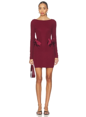 [冬季新品]L'Academie DINARA轻熟甜奢风酒红蝴蝶结连衣裙RE