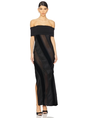 Anna October 露肩超长连衣裙女 黑色REVOLVE