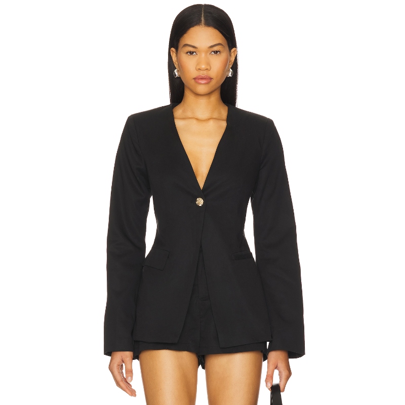 [冬季新品]SNDYS修身V领西装外套极简剪裁通勤上衣REVOLVE