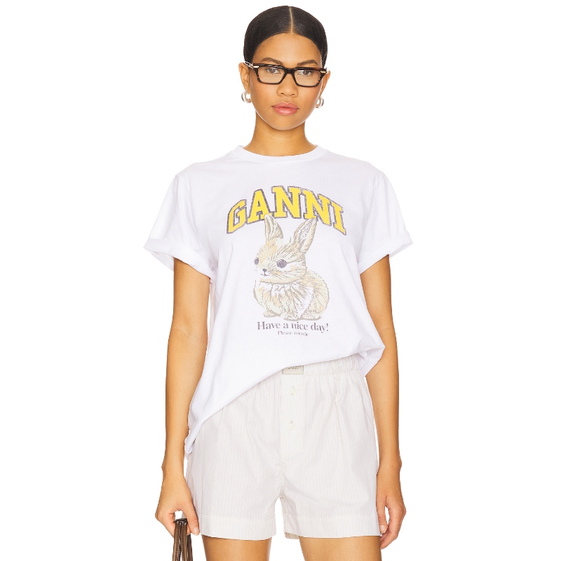 [夏季新品]Ganni BABY BUN T恤 白色 小众设计师品牌REVOLVE小众