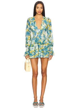 [冬季新品]Lovers and Friends ELOISE 薄纱碎花裙子 蓝色REVOLVE