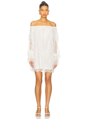 Tularosa 一字肩性感连衣裙女夏白色薄纱蕾丝短裙REVOLVE小众新款