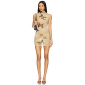 ours 无袖 性感薄纱连衣裙蝴蝶印花复古风修身 短裙REVOLVE新款