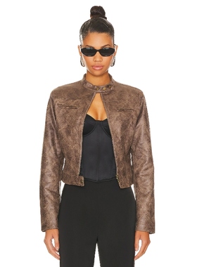 LIONESS 夹克美式复古机车开衫皮衣立领外套REVOLVE