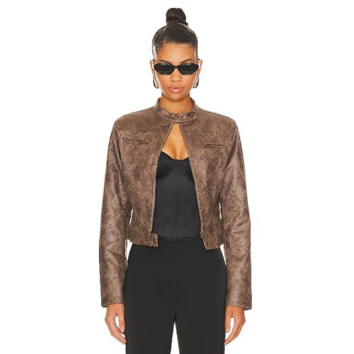 LIONESS 夹克美式复古机车开衫皮衣立领外套REVOLVE