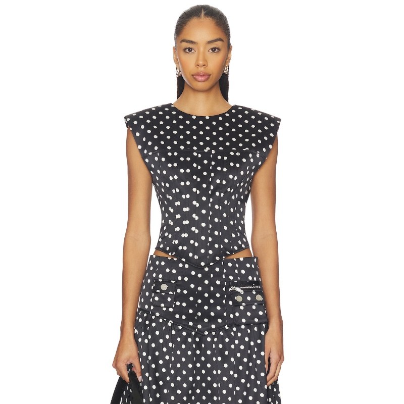 Ganni PRINTED 上装 黑色、白色 性感风REVOLVE小众新款