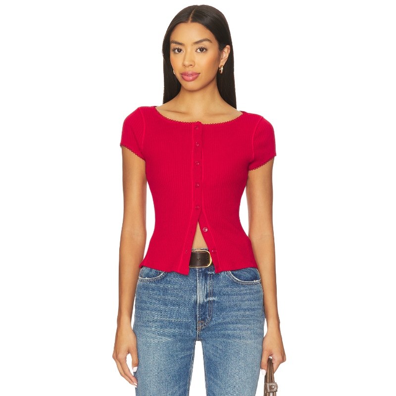 [冬季内搭]Free People 开襟羊毛衫 红色REVOLVE