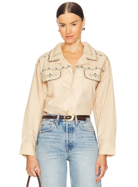 Found EMBROIDERED BUTTON UP 衬衫 棕黄色REVOLVE新款