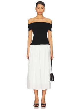 Central Park West Darcy Mixed Media Off Shoulder Dress 黑色R