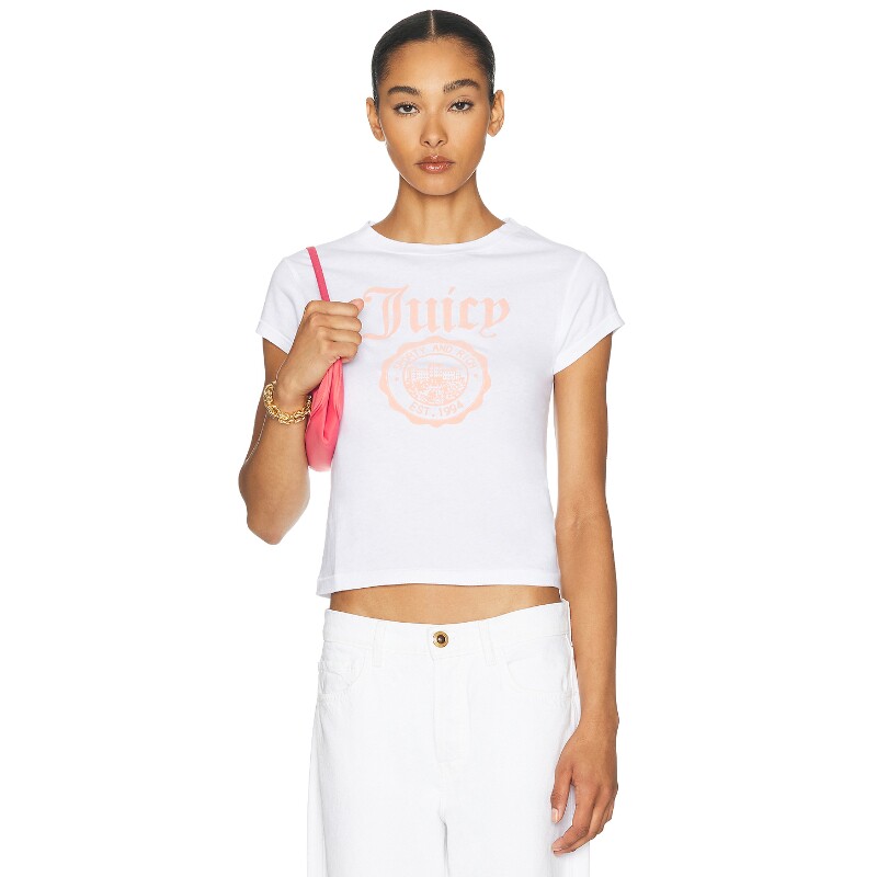 Sporty & Rich白色上装印花圆领甜美风早秋新品短款T恤REVOLVE