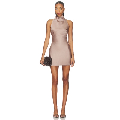 [春季新品]ALL THE WAYS棕色缎面无袖连衣裙修身迷你裙REVOLVE