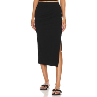 长裙REVOLVE小众新款 半身裙黑色开叉设计感通勤风修身 MIDI Bobi