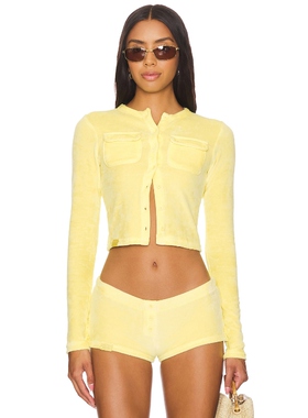 Jaded London 丝绒短款开衫黄色露脐辣妹风上衣REVOLVE小春季