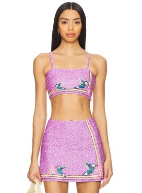 Oceanus DELLA BEADED POWERMESH 上装 紫色REVOLVE小众新款