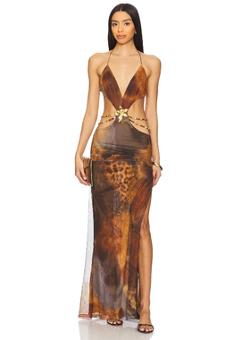 Jaded London 挂脖包臀连衣裙性感豹纹印花Y2K辣妹风长裙REVOLVE