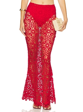 [冬季新品] Norma Kamali 诺玛卡玛丽长款针织半身裙红色REVOLVE